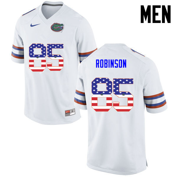 Men Florida Gators #85 James Robinson College Football USA Flag Fashion Jerseys-White